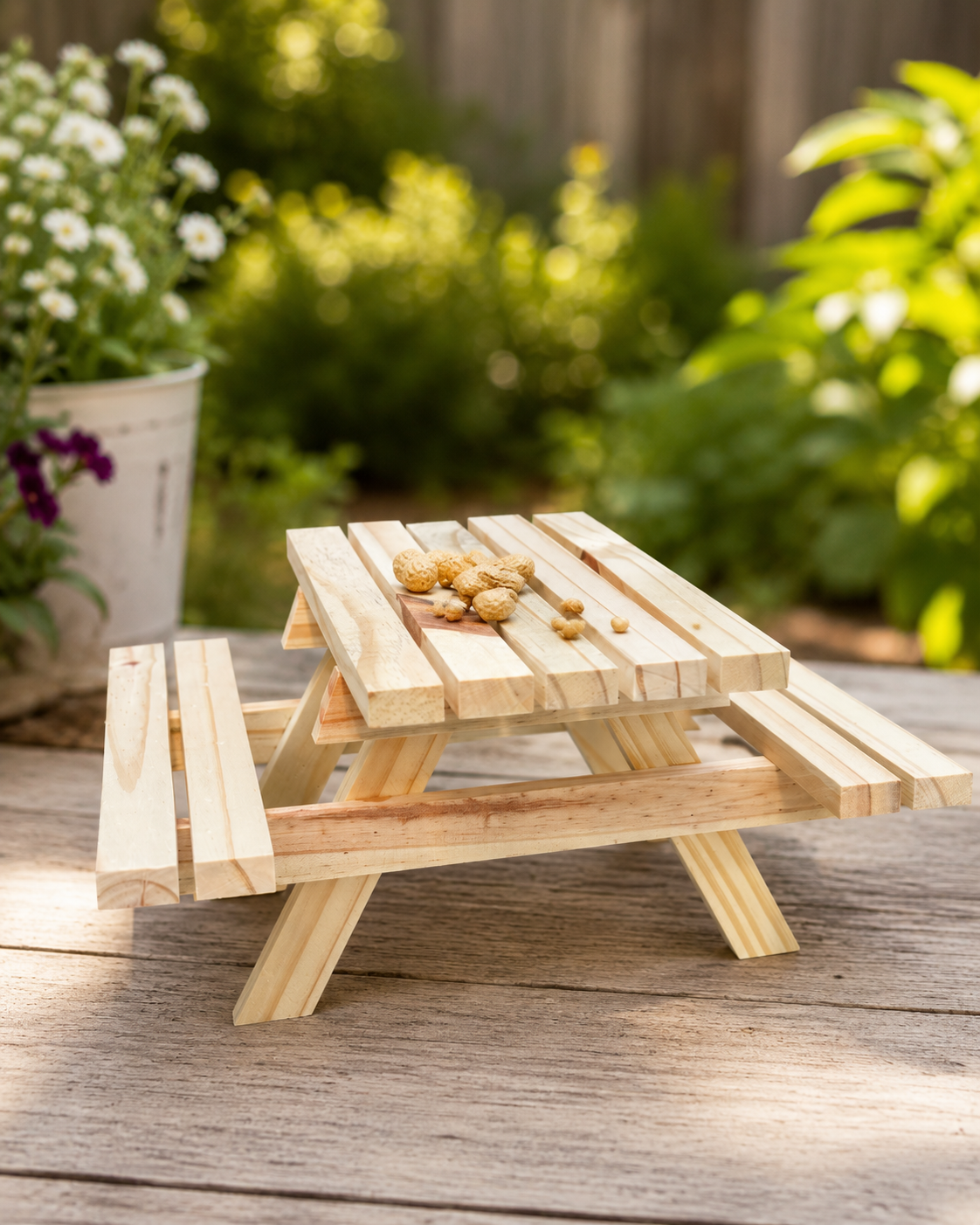 Miniature Picnic Table | Squirrel Feeder Table | Tiny Wooden Picnic Bench | Outdoor Wildlife / Animal Feeder | Display Riser
