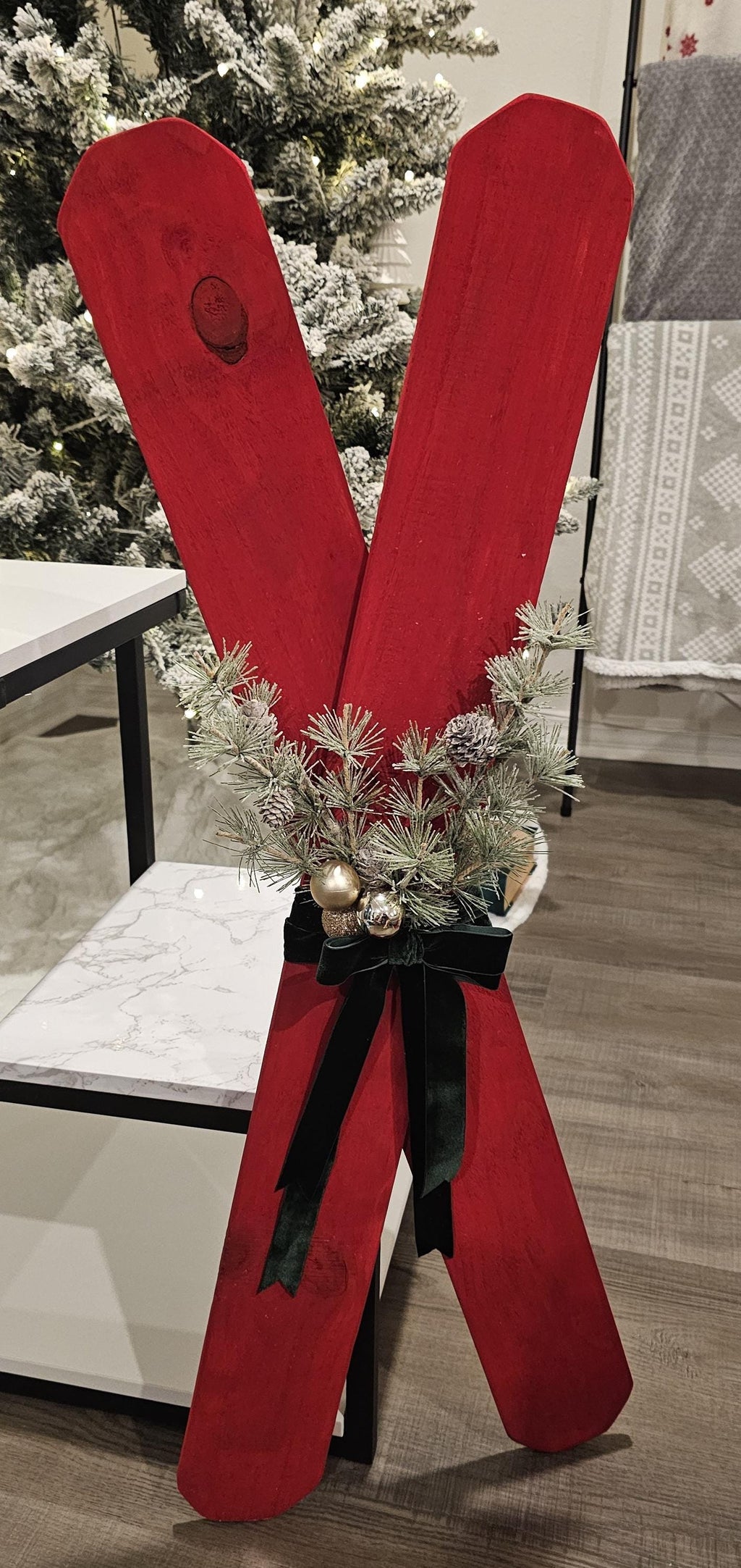Wooden Christmas Skis – Rustic Red Faux Ski Decor