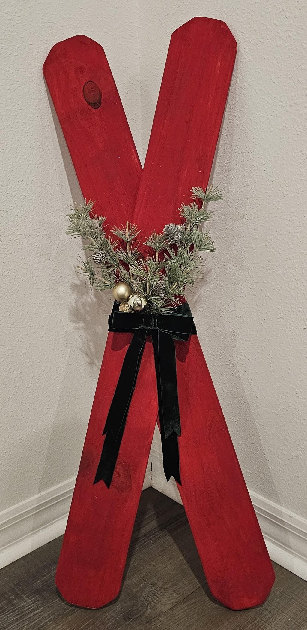 Wooden Christmas Skis – Rustic Red Faux Ski Decor
