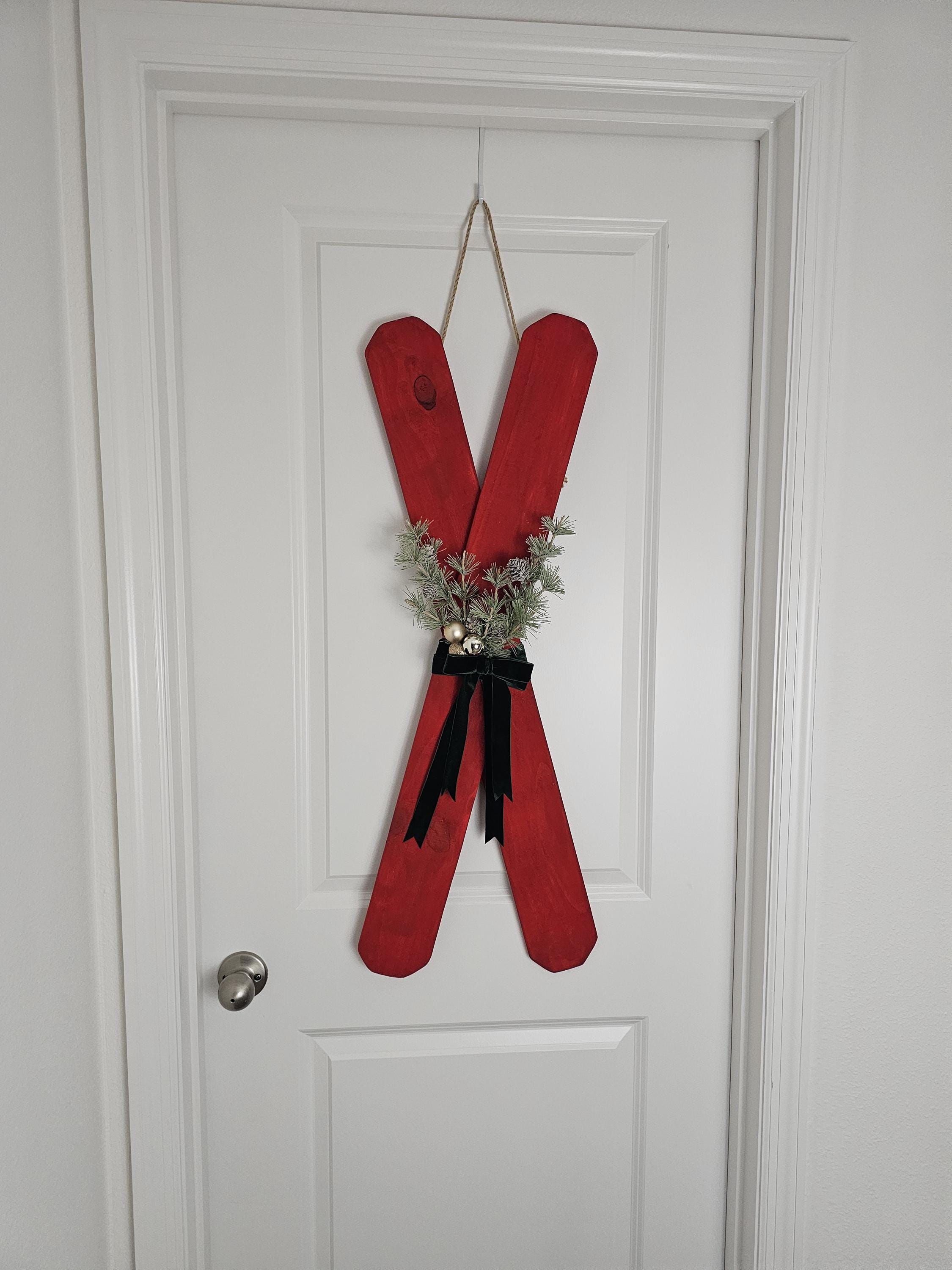 Wooden Christmas Skis – Rustic Red Faux Ski Decor