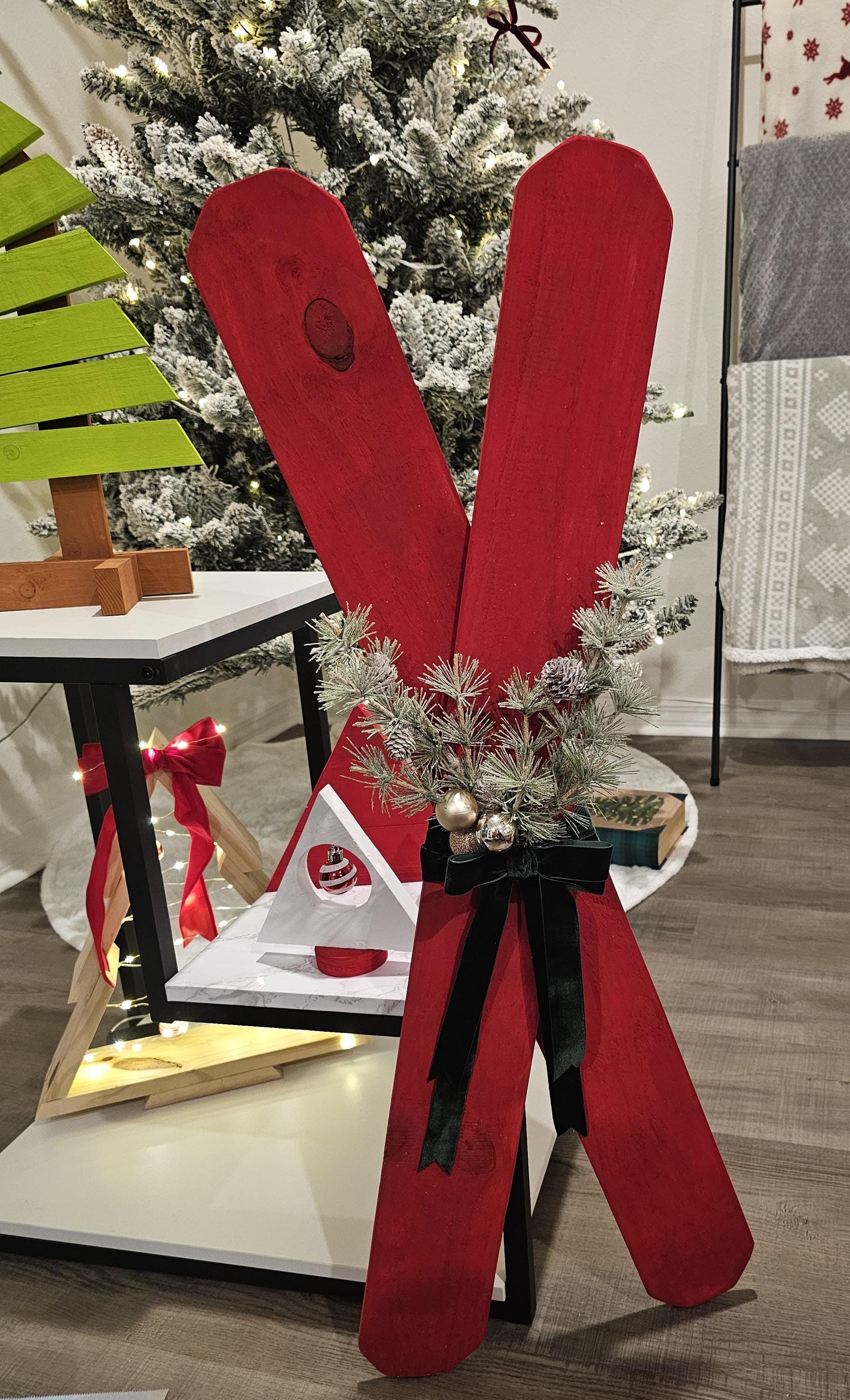 Wooden Christmas Skis – Rustic Red Faux Ski Decor