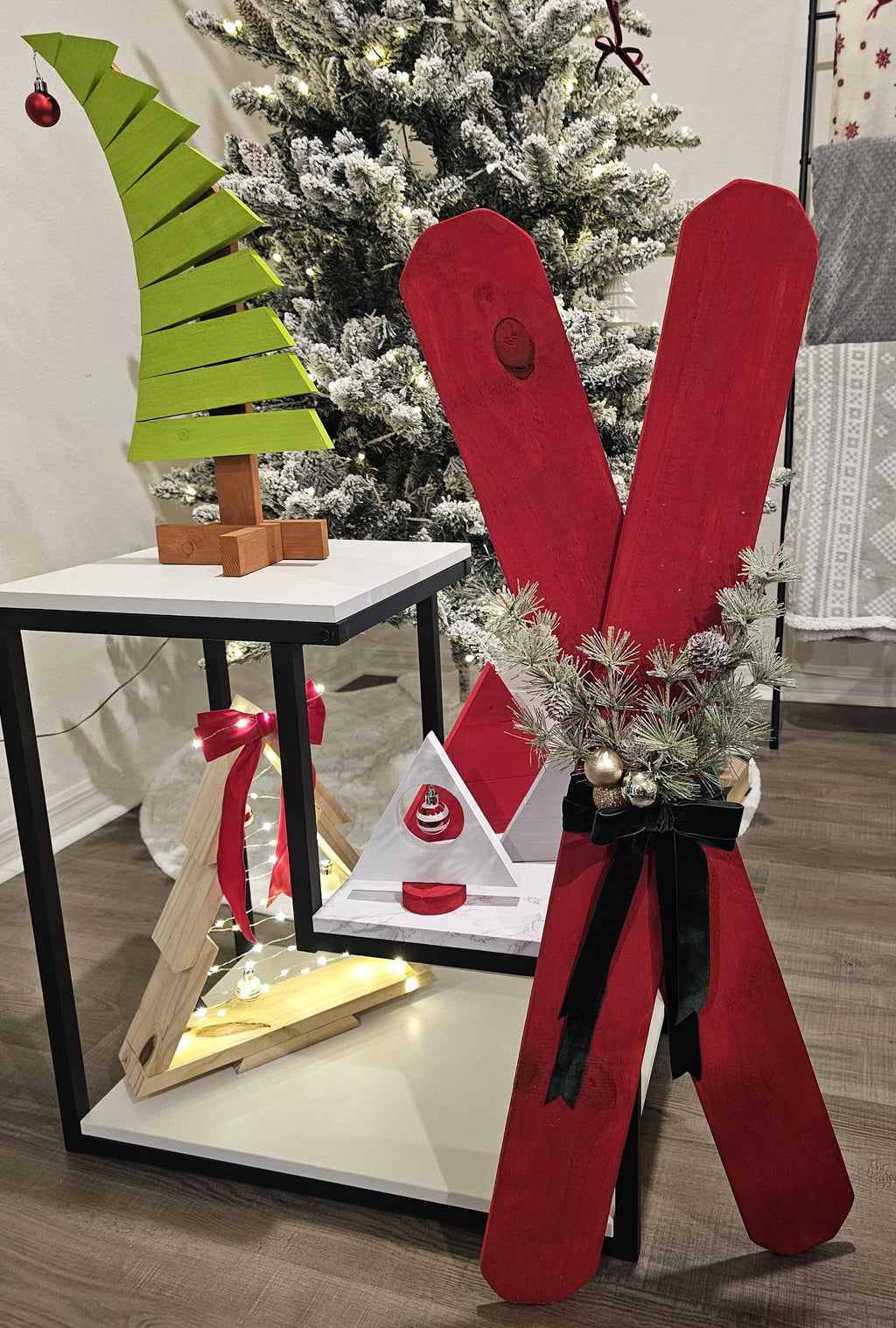 Wooden Christmas Skis – Rustic Red Faux Ski Decor