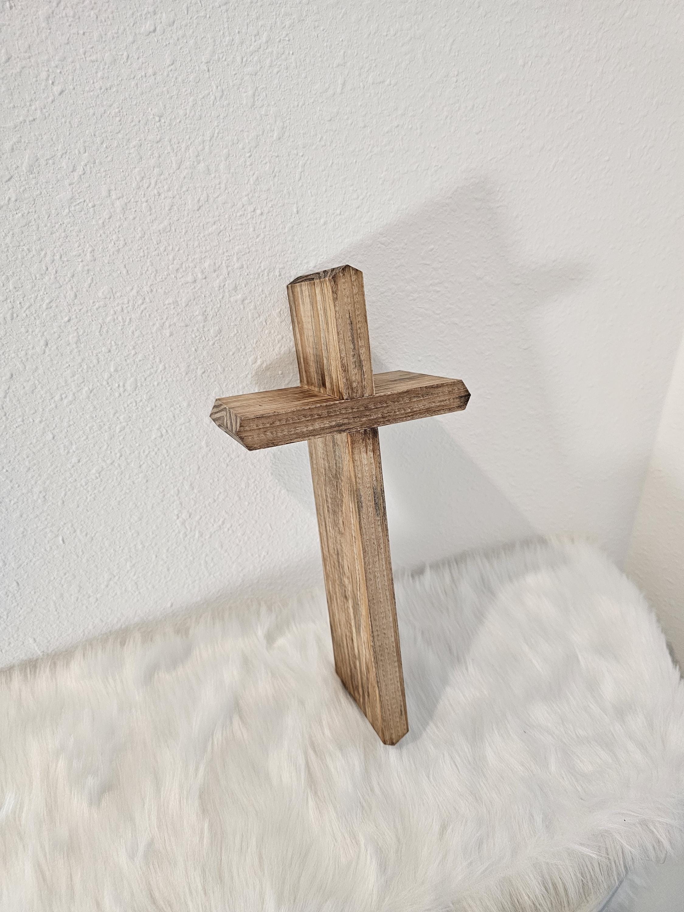 Handcrafted Wooden Shelf-Leaner or Wall Cross | Solid Wood 12-inch Cross