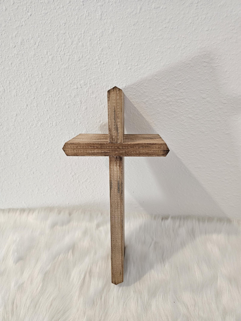 Handcrafted Wooden Shelf-Leaner or Wall Cross | Solid Wood 12-inch Cross