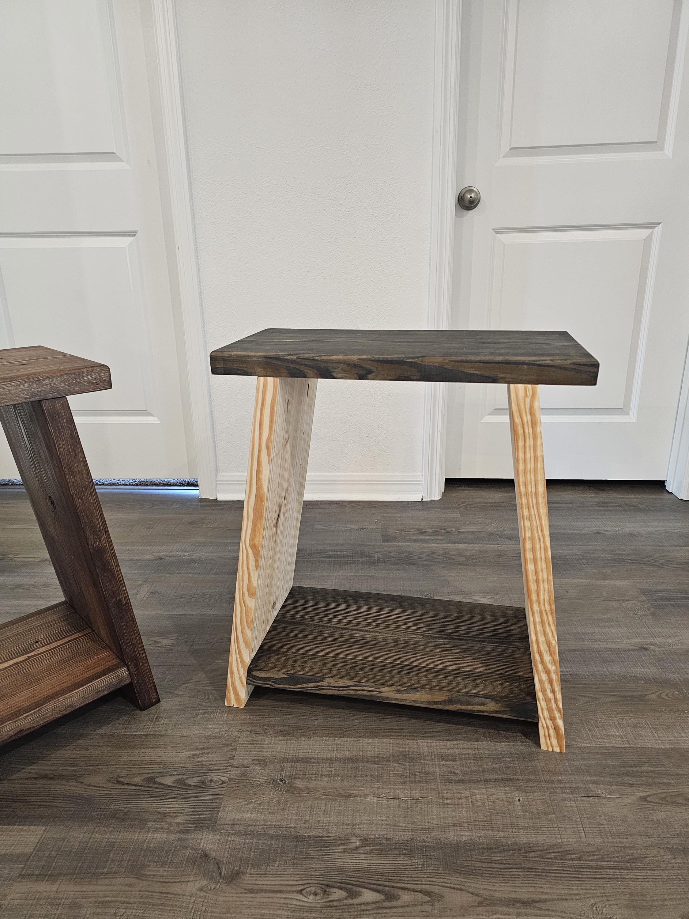 Solid Wood Side Table with Lower Shelf, Angled Legs, Rounded Top | End Table, Accent Table, Nightstand, Wedging Table | Pick your finish!