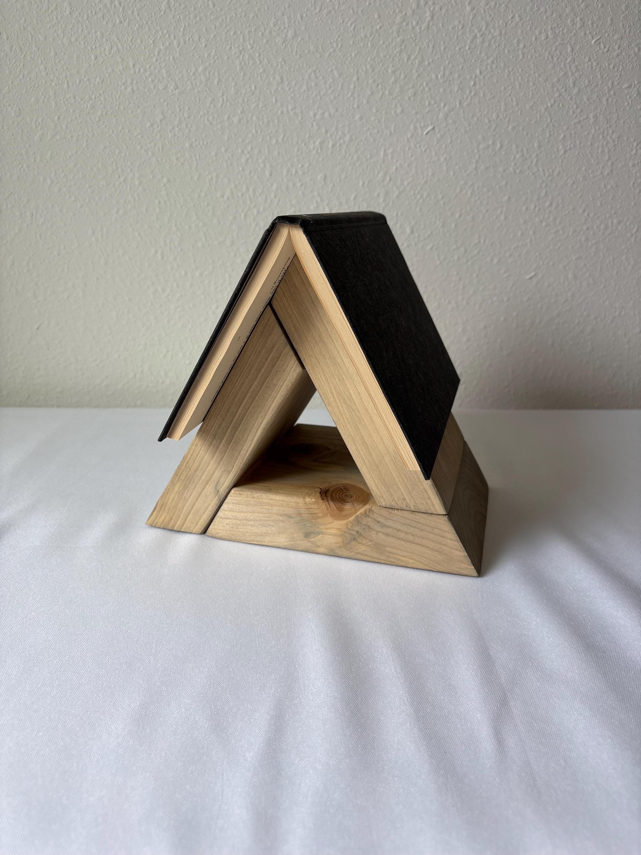 Handmade Triangular Wooden Book Rest | Book Valet & Open Book Holder | Slim or Chunky Profile | Multiple Finish Options