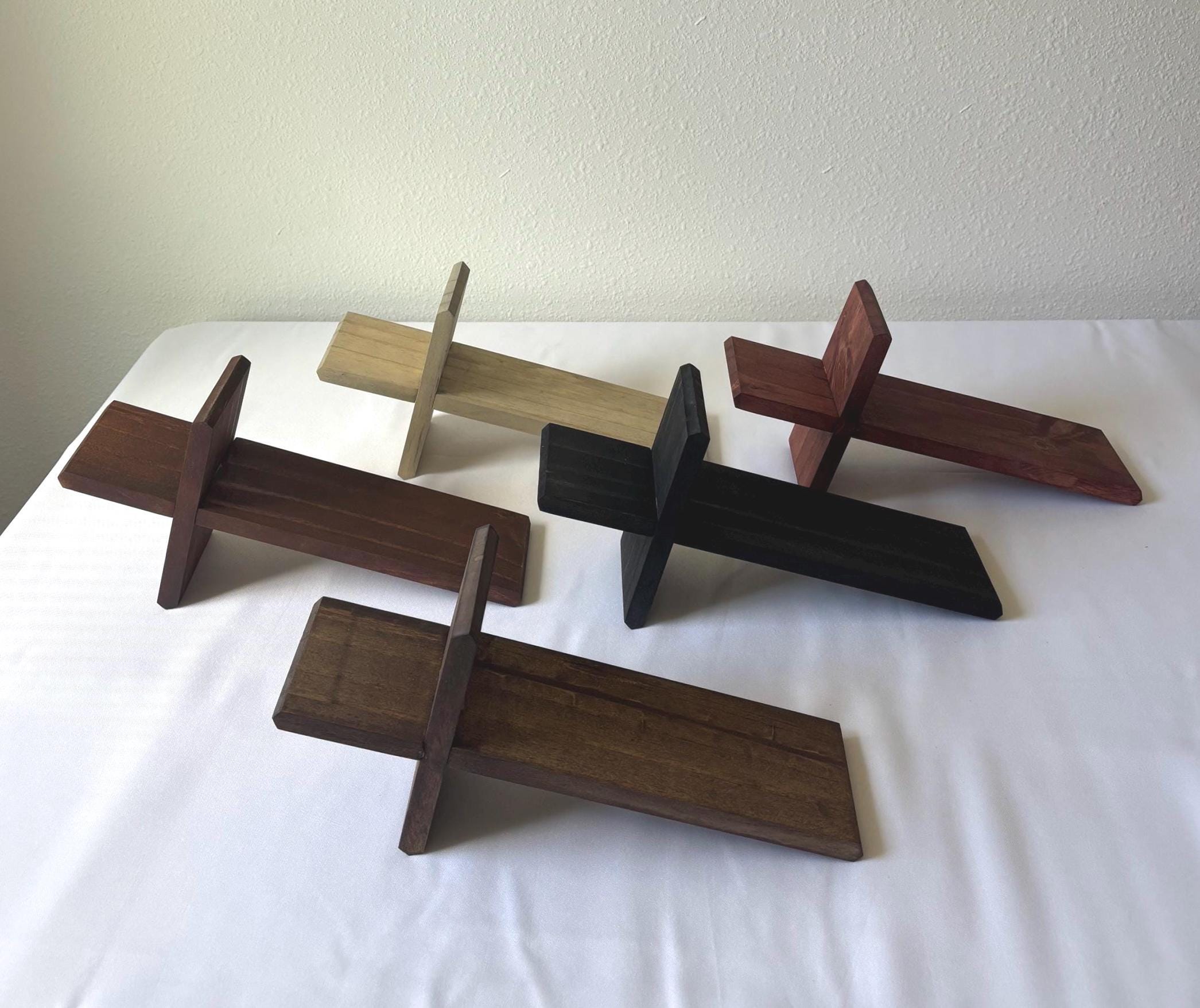 Handcrafted Wooden Shelf-Leaner or Wall Cross | Solid Wood 12-inch Cross