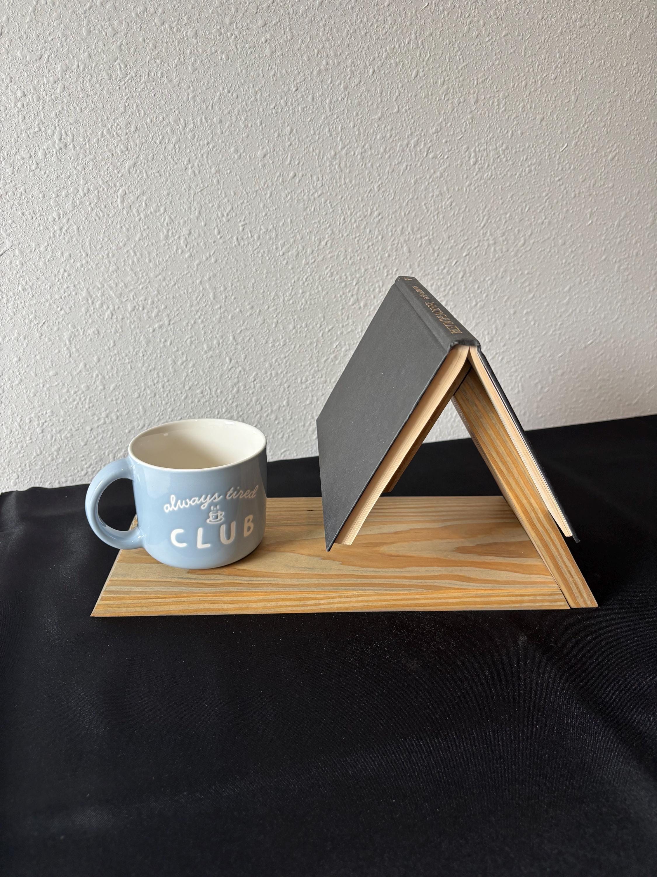 Handmade Wooden Book Rest with Mug Spot | Book Page Holder | Book Valet