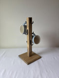Rustic Handmade Wooden Mug Tree with Black Metal Hooks | Coffee Bar & Kitchen Mug Stand | Small or Large | Multiple Finish Options