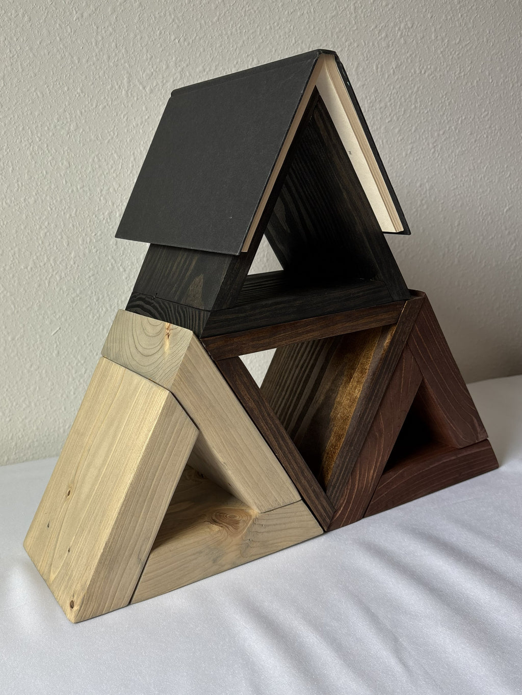 Handmade Triangular Wooden Book Rest | Book Valet & Open Book Holder | Slim or Chunky Profile | Multiple Finish Options